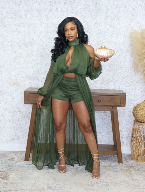 Fun Nights In Mykonos Shorts Set
 (Olive)