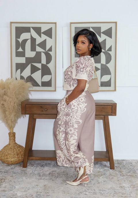Sleek Statement Linen Set (Taupe Multi) - Fitz Clothing