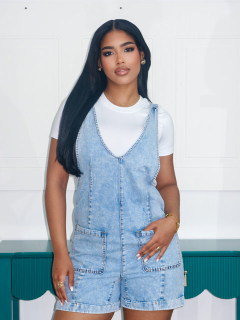 Washed Denim Romper (Blue) - Fitz Clothing