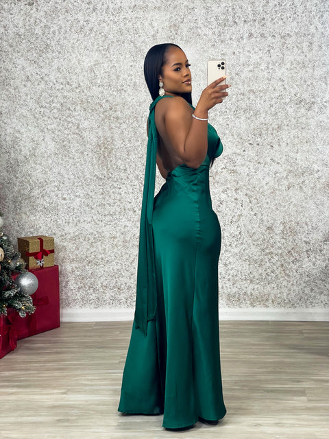 Mia Satin Maxi (Hunter Green)