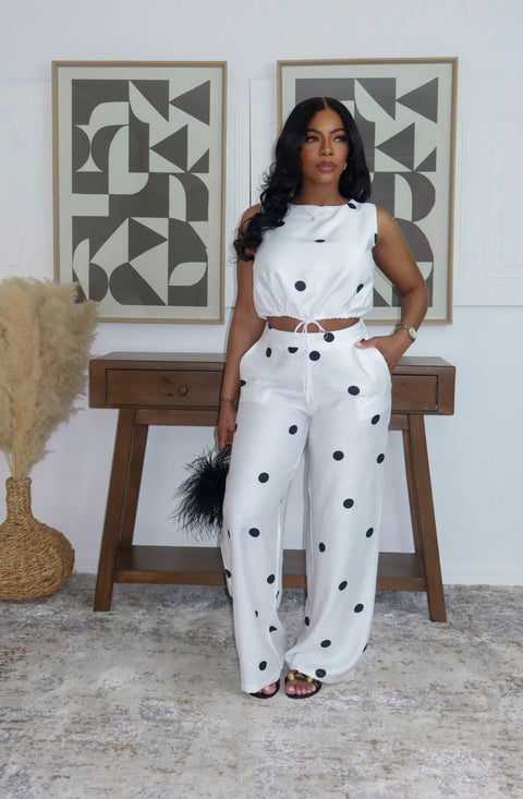 Ms Fancy Polka Pants Set (White/Black) - Fitz Clothing