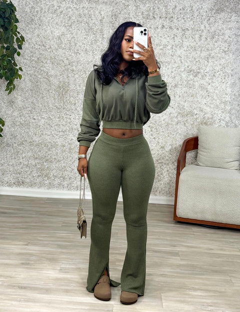 Talk Is Cheap Pants Set (Olive Combo)
