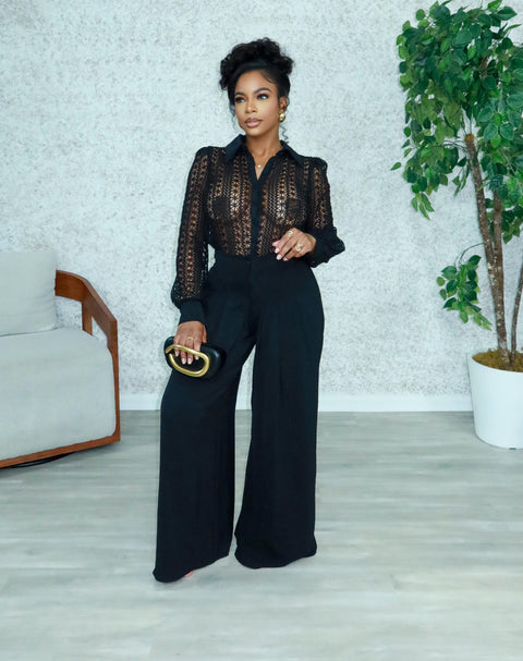 Evell Crochet Pants Set(Black)
