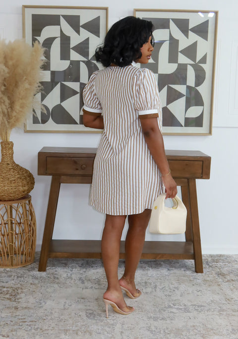 Alison Pink Stripe Shirt Dress (Mocha)
