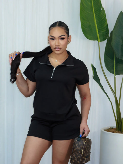 Ready To Vibe Shorts Set(Black) - Fitz Clothing