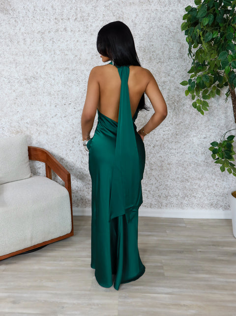 Mia Satin Maxi (Hunter Green)