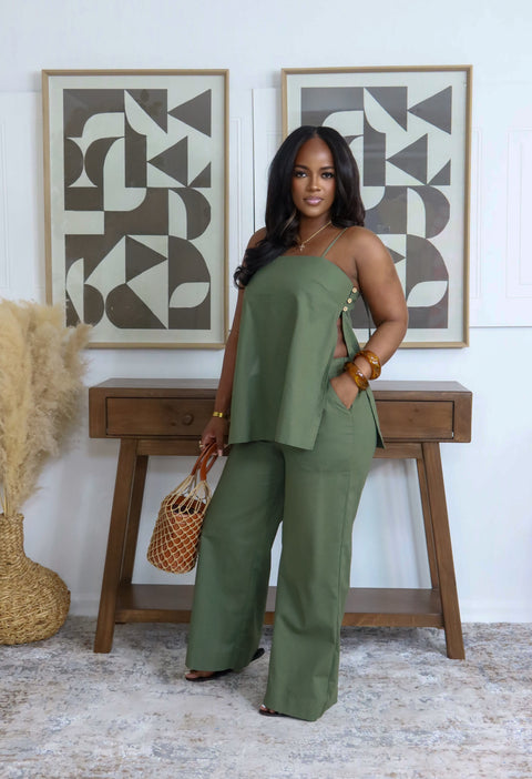 Island Breeze Linen Pants Set (Olive) - Fitz Clothing