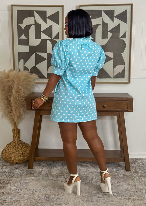 Mara Polka Mini Dress (Blue)