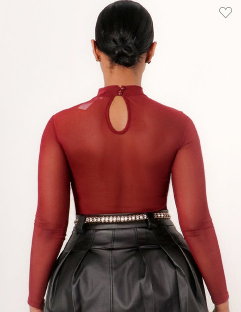 Talia Mesh Bodysuit(Burgundy)