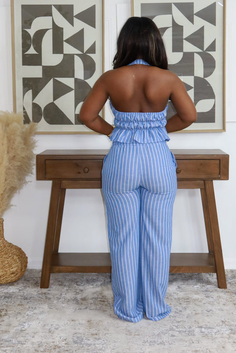 Talia Linen Pants Set (Blue) - Fitz Clothing