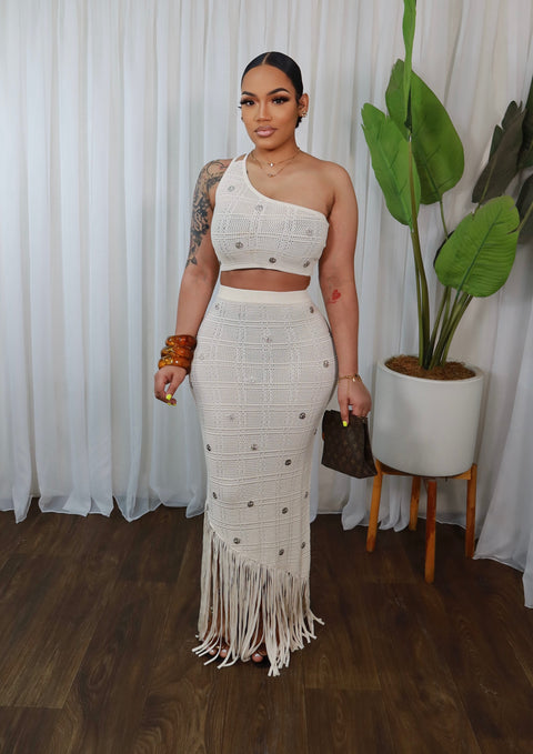 Higher Life Knitted Skirt Set (Natural) - Fitz Clothing