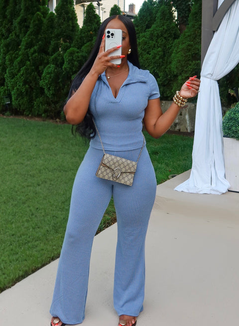 Trina Ripped Pants Set (Blue) - Fitz Clothing