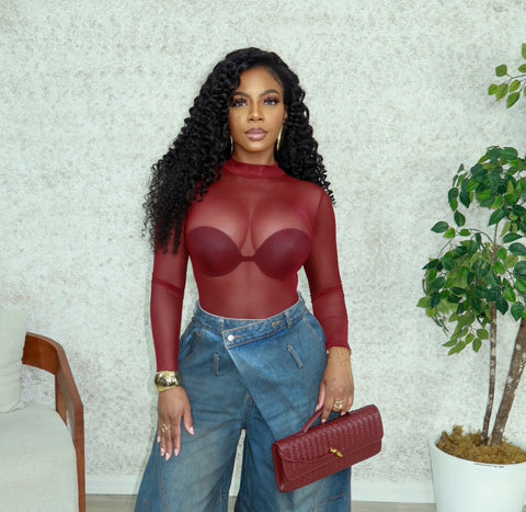 Talia Mesh Bodysuit(Burgundy)