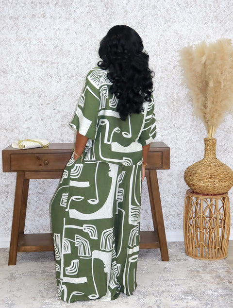Artistic Flare Pants Set (Green)