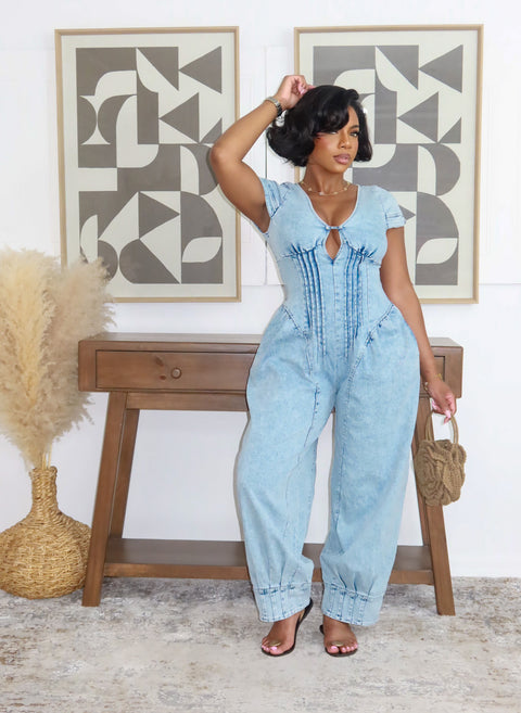 Signature Denim Barrel Jumpsuit