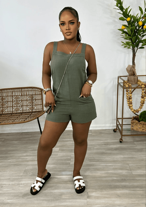 UMA LINEN ROMPER(Olive) - Fitz Clothing