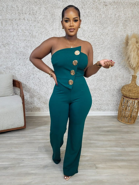 SO CHIC CITY GIRL JUMPSUIT (Hunter Green)