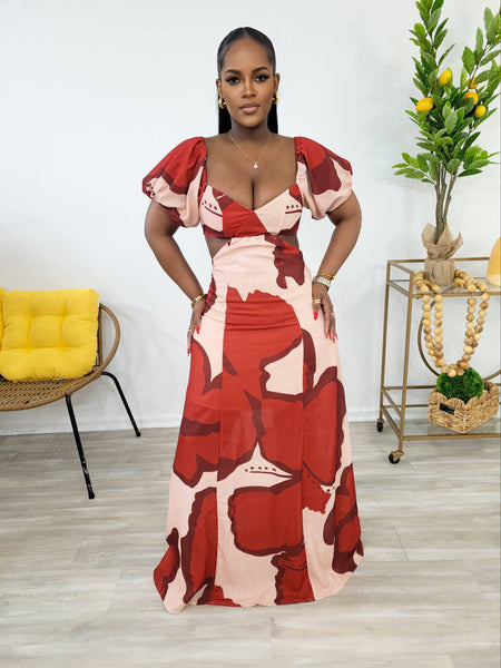 In Full Bloom Maxi Dress (Red)
