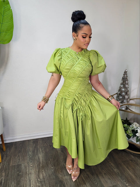 Heavenly Lilo Midi Dress(Lime Green)