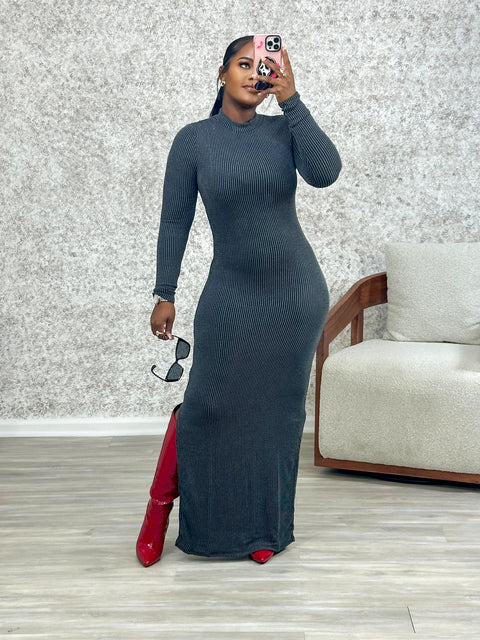 Maxine Rib Maxi Dress(Charcoal)