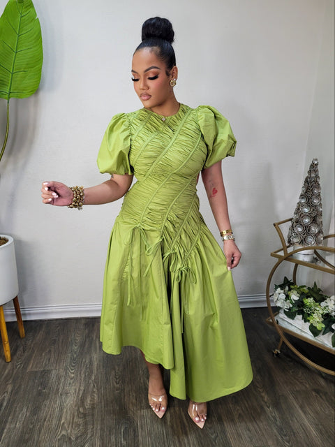 Heavenly Lilo Midi Dress(Lime Green)